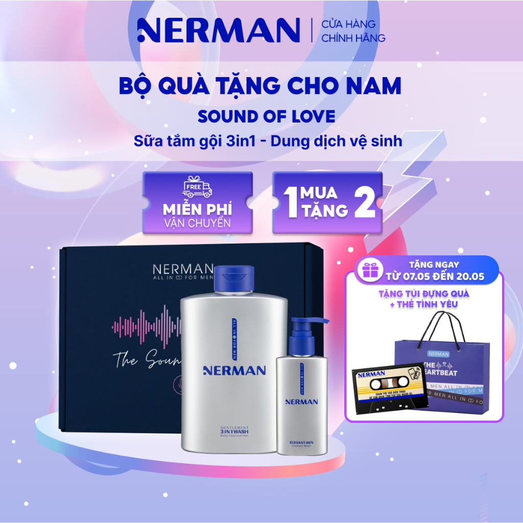 Ảnh Bộ quà tặng cho nam Sound of Love ghi âm lời nhắn 4.0 NERMAN-Sữa tắm gội 350ml & Gel vệ sinh 100ml 1