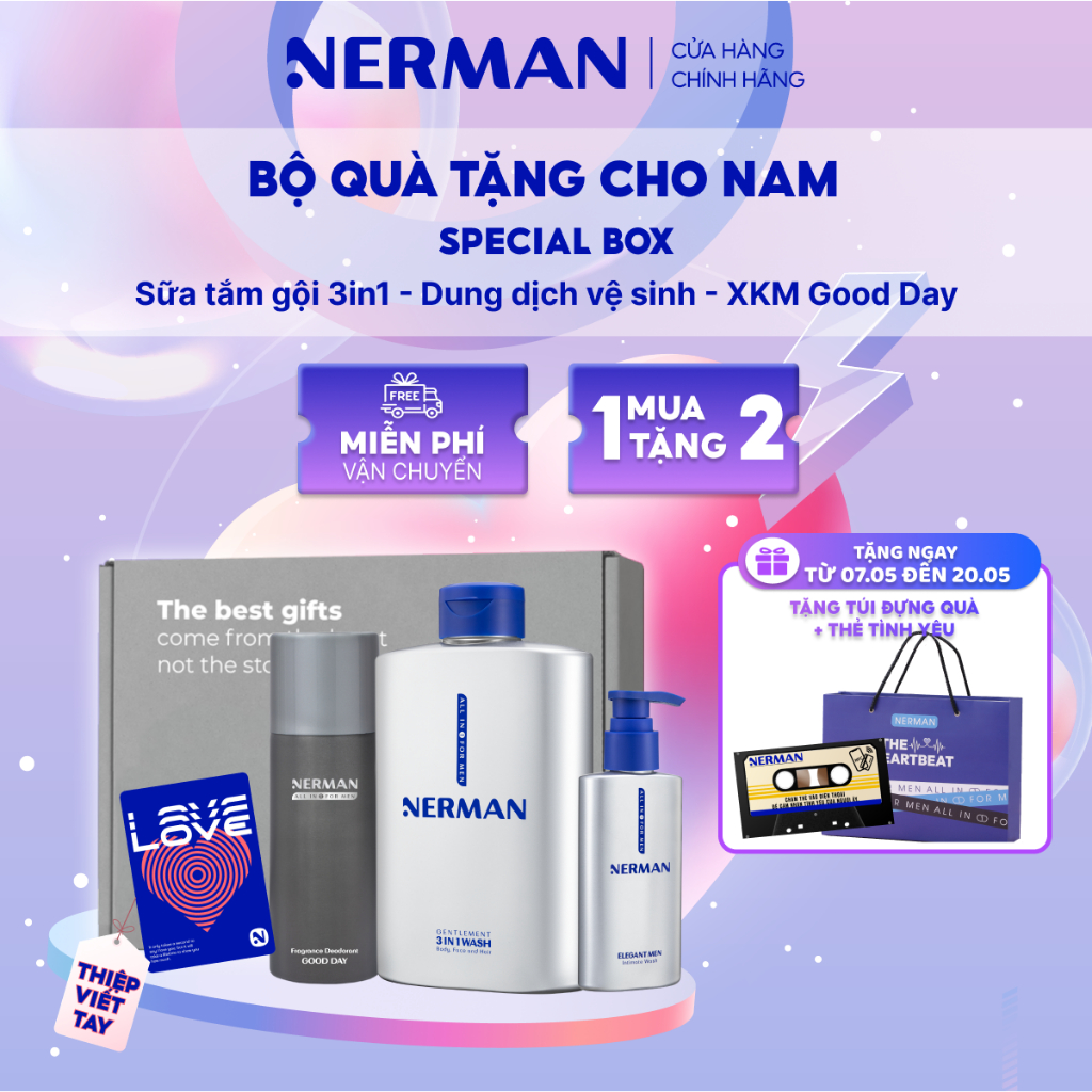 Ảnh Bộ quà tặng cho nam DATING BOX Nerman - Sữa tắm gội hương nước hoa cao cấp 350ml & DDVS nam 100ml 3