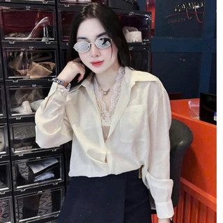 Áo Sơ Mi Trắng Tơ Đũi Phối Ren 2 Chi Tiết Nhẹ Nhàng Thanh Lịch Phối đồ phong cách casual,layer