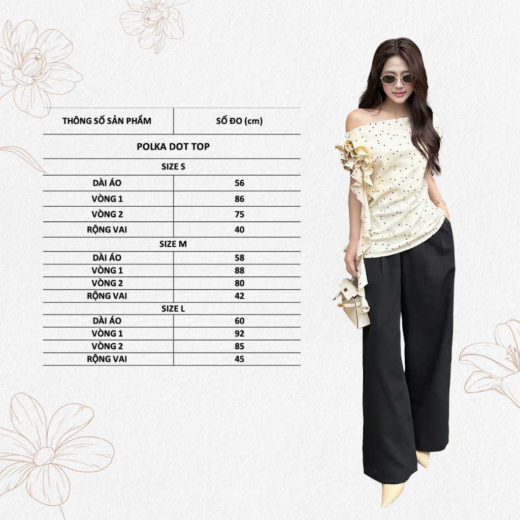 Ảnh TUBYCATU | Áo lệch vai chấm bi cream polka dot top 3