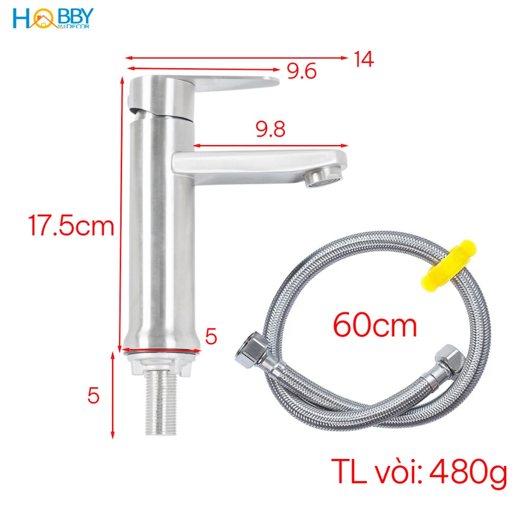 Vòi xả chậu rửa mặt lavabo lạnh Inox 304 Hobby Home Decor LBL5