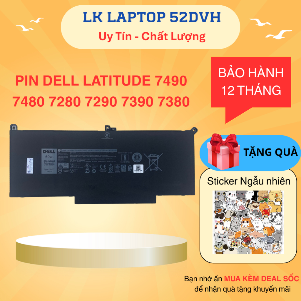 PIN DELL LATITUDE 7490 7480 7280 7290 7390 7380 E7280 E7480 BATTERY F3YGT DM3WC 2X360WH DJ1J0