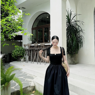 Đầm cổ U Phối Thô Thiết Kế Nơ Ngực Dáng Maxi-Đầm Đi Biển Nhẹ Nhàng