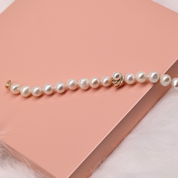 VT2 - Vòng Tay ngọc Trai 6-7li Mặt Đính Đá CZ Gắn ngọc Trai Tự Nhiên 16-22cm. Mạ vàng 18k