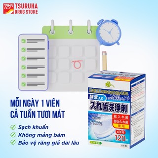 Viên Sủi Ngâm Làm Sạch Răng Giả, Khay Niềng Răng Khử Mùi Diệt Khuẩn Nhật Bản KURASHI RHYTHM 120 Viên