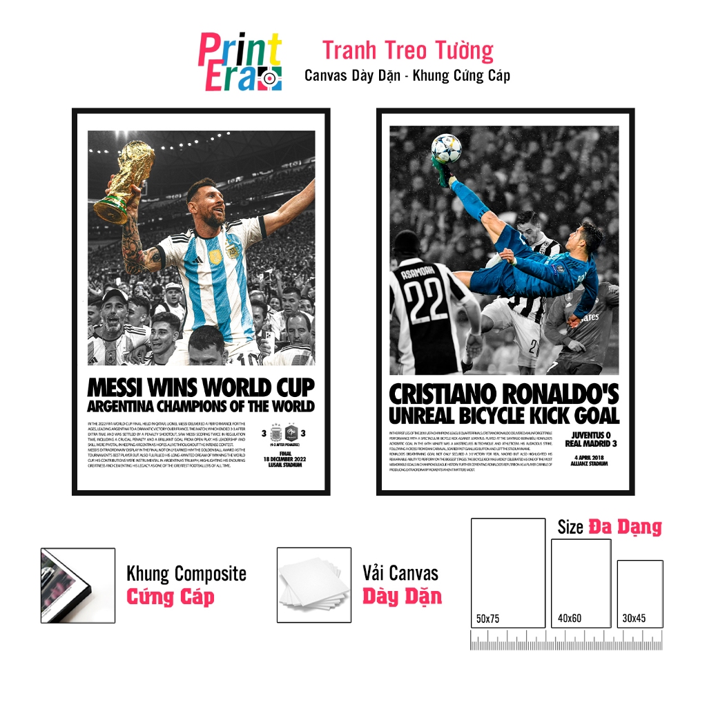 Tranh Ronaldo Messi Treo Tường Canvas Có Khung Composite | Shopee Việt Nam