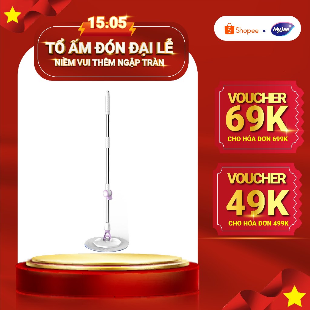 Ảnh Cây Lau Nhà Đơn MyJae Sợi Microfiber Xoay 360 Độ Phù Hợp Cho Nhiều Loại Thùng Lau 134cm 1