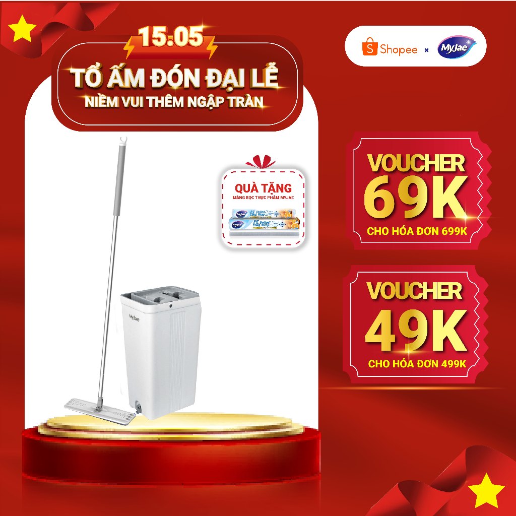 Ảnh Bộ Lau Nhà MyJae Đài Loan Sợi Microfiber 2 Ngăn Tự Vắt Xoay 360 Độ 1