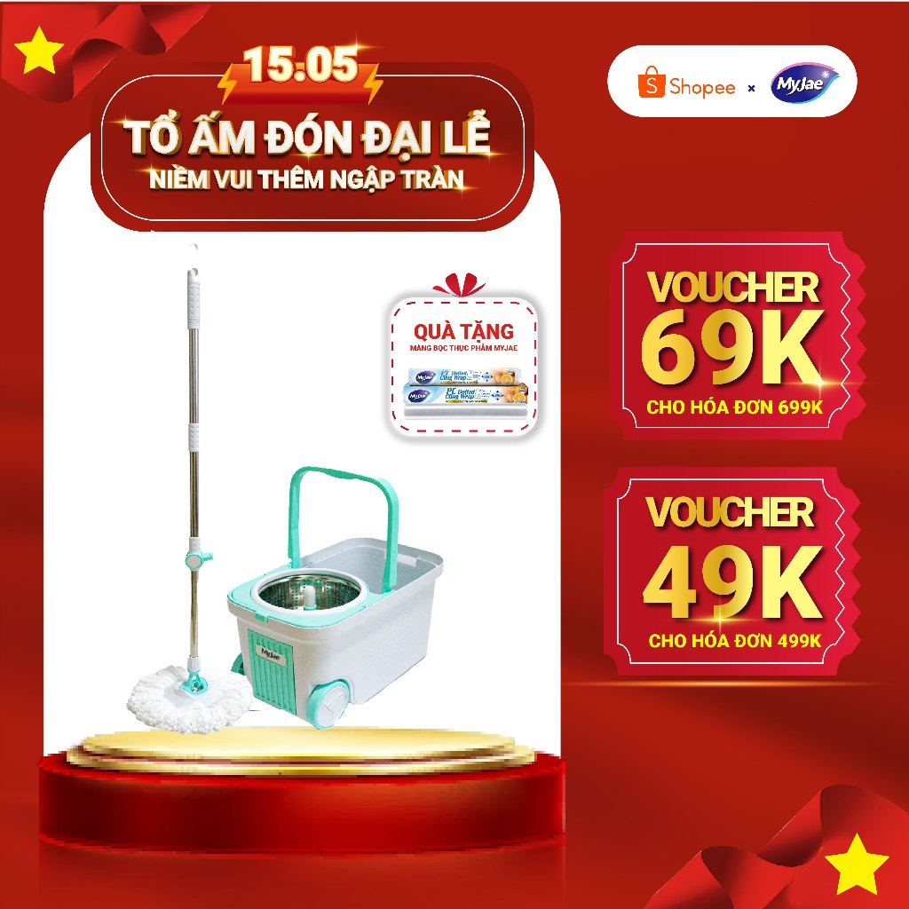 Ảnh Cây lau nhà xoay siêu tốc MyJae Đài Loan kèm thùng xoay 360 độ thông minh lau sạch 1