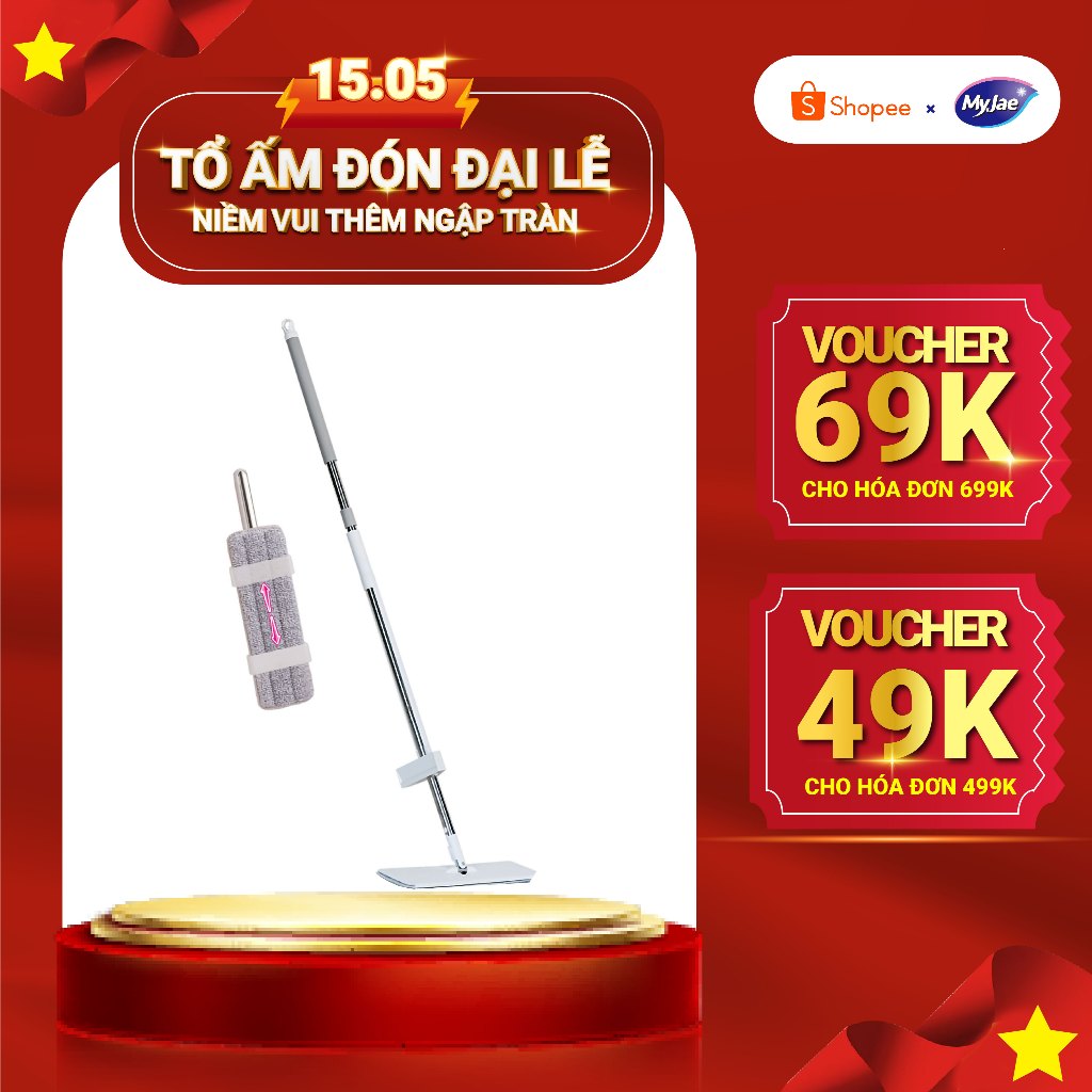 Ảnh Cây Lau Nhà MyJae Đài Loan Sợi Polyester Kéo Vắt Thông Minh Sạch Nhanh 360 Độ 125cm 1