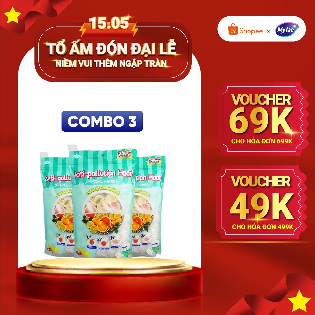 Ảnh Combo 3 Bịch Màng bọc thực phẩm PE dạng bo chun MyJae, màng bọc bảo quản thức ăn (100 Cái/Gói) 1