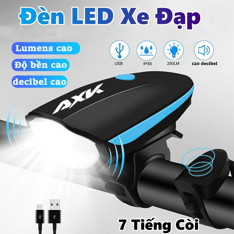 Đèn lắp xe đặp, Đèn led xe đạp thể thao,siêu sáng có còi sạc usb chống nước，Phụ kiện xe đạp