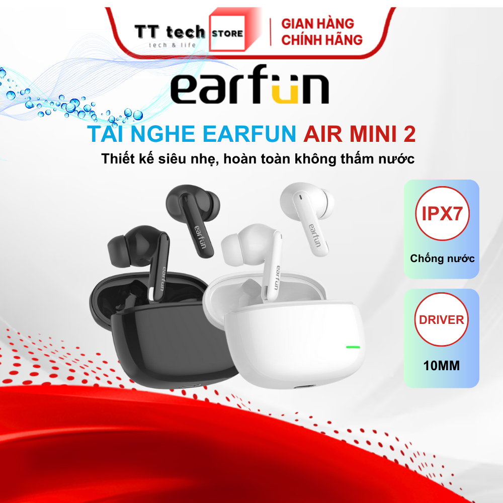 Tai nghe Bluetooth Earfun Air Mini 2, độ trễ thấp chỉ 100ms, khử ồn đàm ...