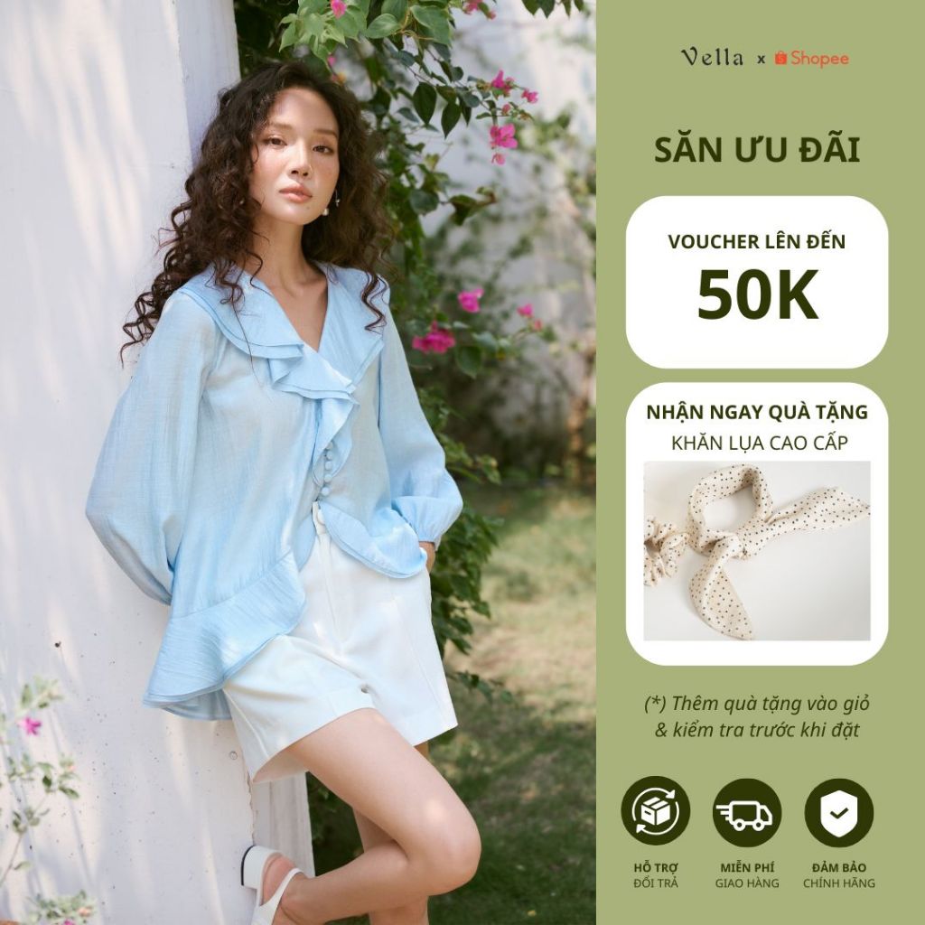 Vella Fashion - Set áo LENA sơ mi cổ V viền bèo tay dài phối quần short LUCI có túi VA25019 VQ25044