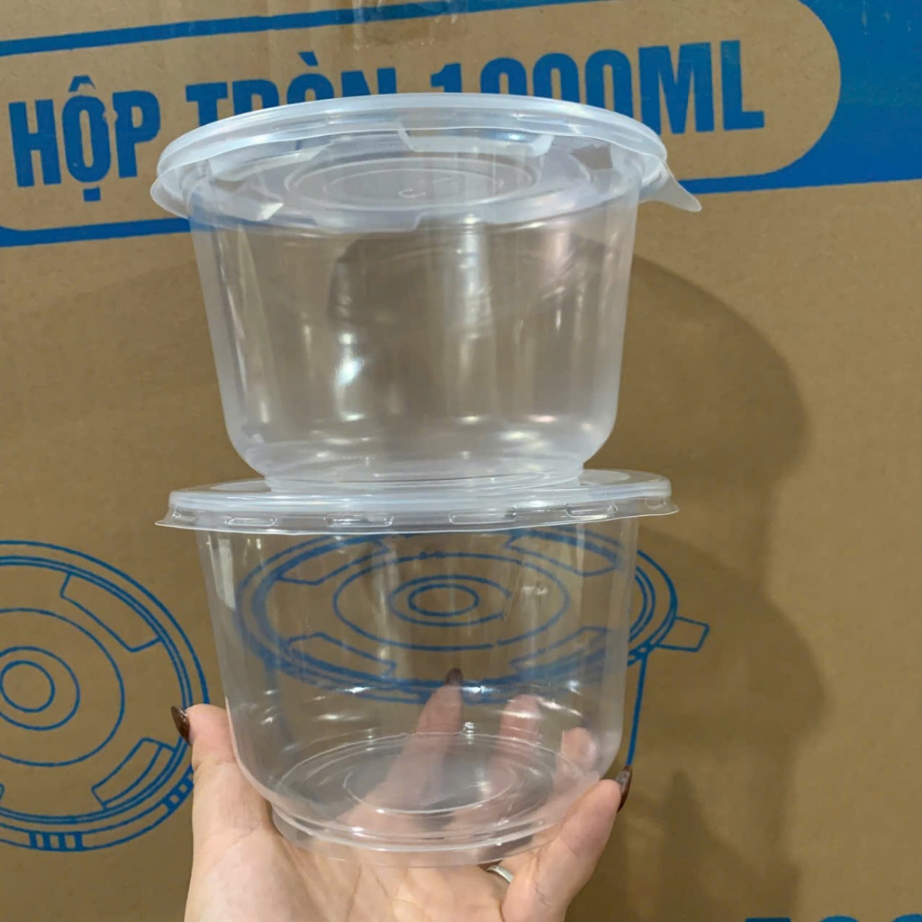 Set 25 HỘP bầu 1 lít, tô nhựa 1000ml có nắp đựng bún, phở, cháo...tiện lợi chắc chắn