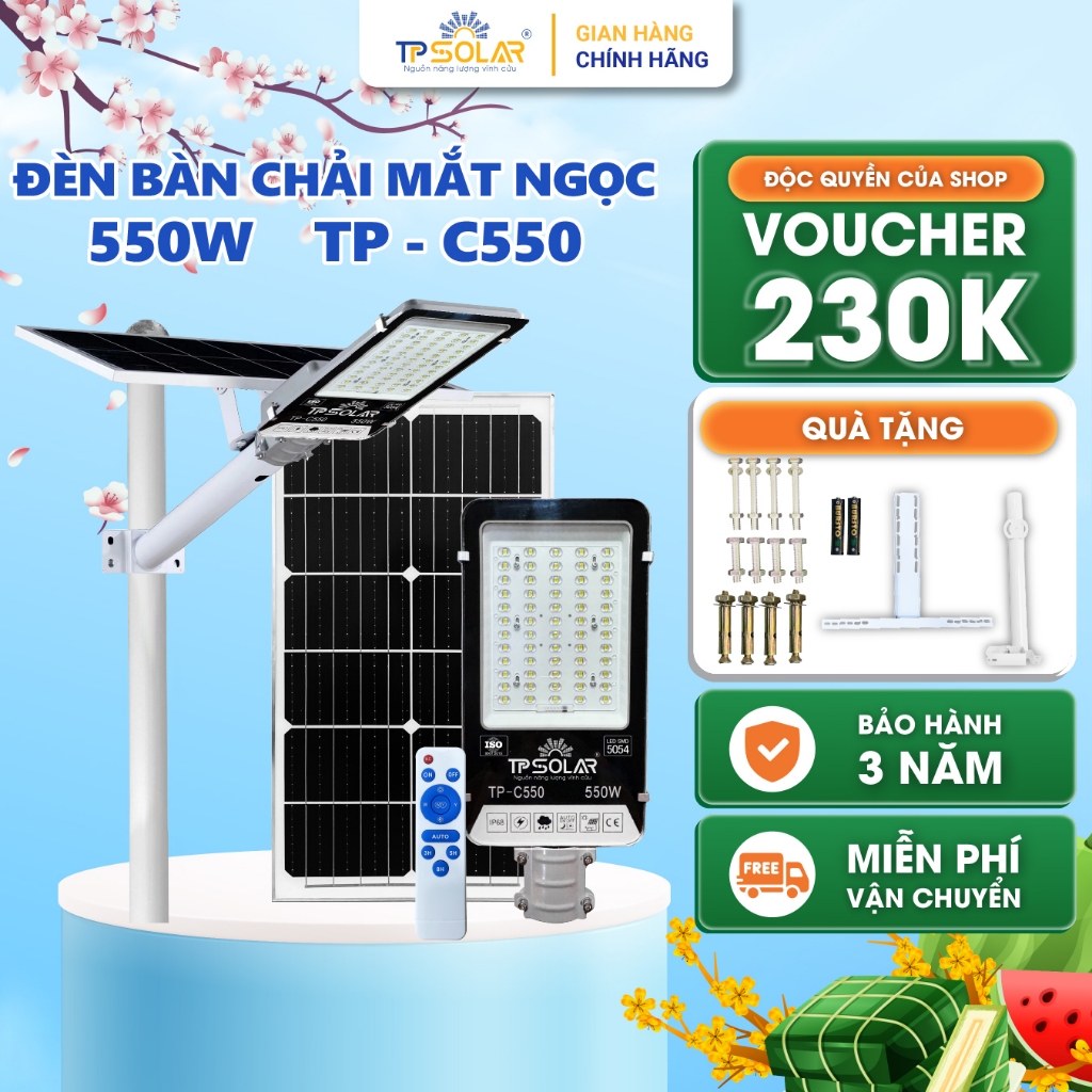 Ảnh Đèn Năng Lượng Mặt Trời Bàn Chải TP SOLAR Công Suất 350W, 550W LED Mắt Ngọc,Vỏ Nhôm Đúc, Tấm Pin Rời, BH 3 Năm 1