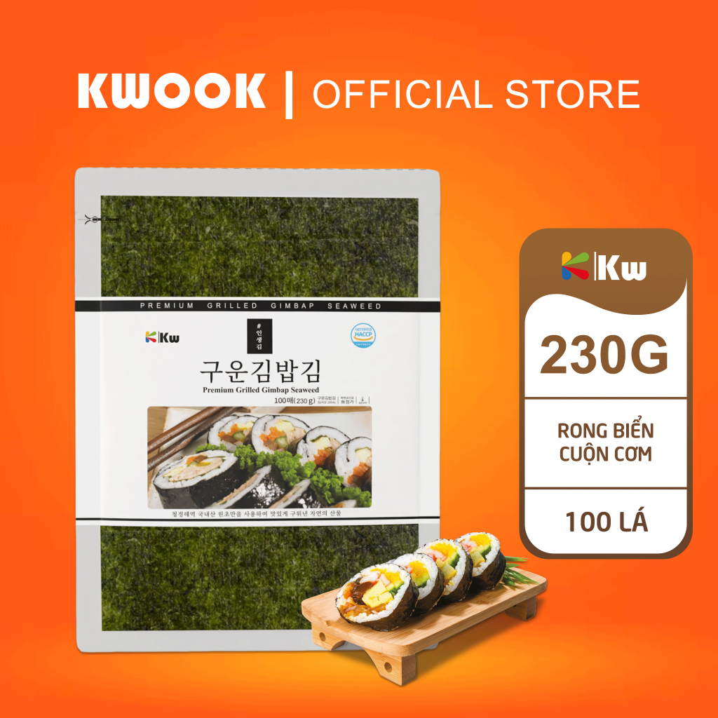 Rong Biển Cuộn Cơm, KimBap Kwook 100 Lá Cao Cấp (8938549948144) [Kwook Vuông – 230 g]