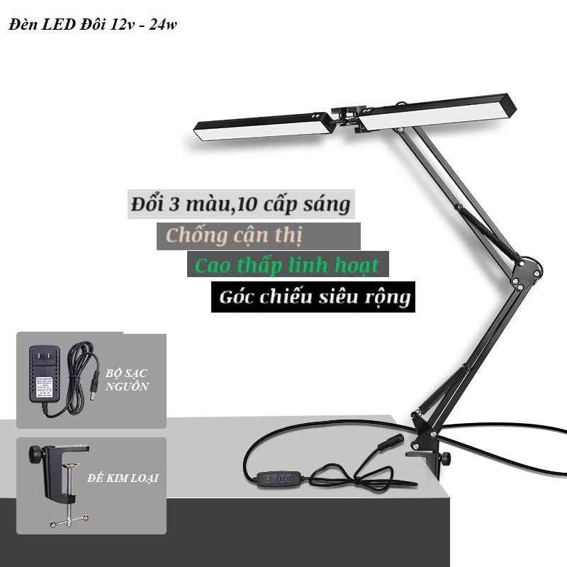 Đèn học kẹp bàn led 3 màu 10 chế độ siêu sáng chống cận,Đèn bàn kiểu dáng pixar hiện đại xoay 360 đa góc tiết kiệm điện