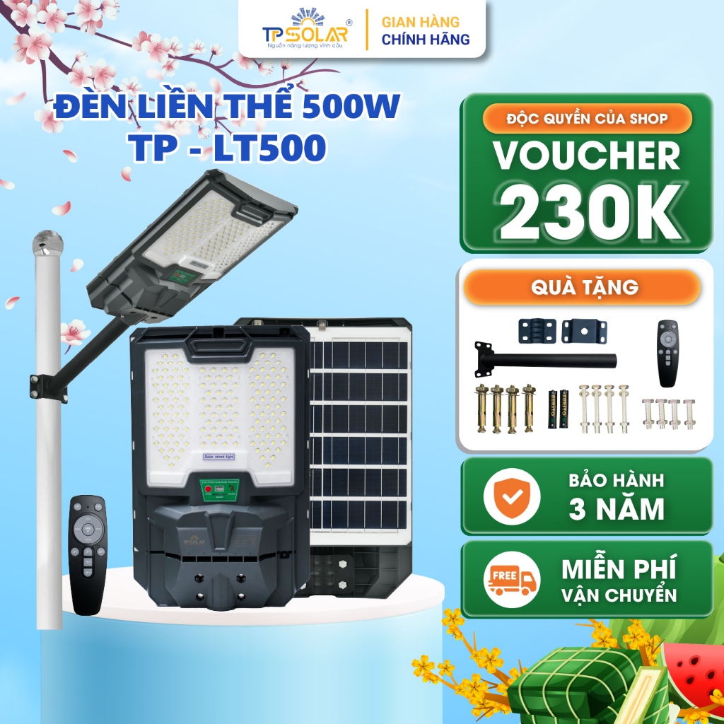 Ảnh Đèn Liền Thể Năng Lượng Mặt Trời TP SOLAR Siêu Sáng, Đèn Sân Vườn Liền Thể Kép 800W, Cảm Biến Chuyển Động Bảo Hành 3 Năm 1