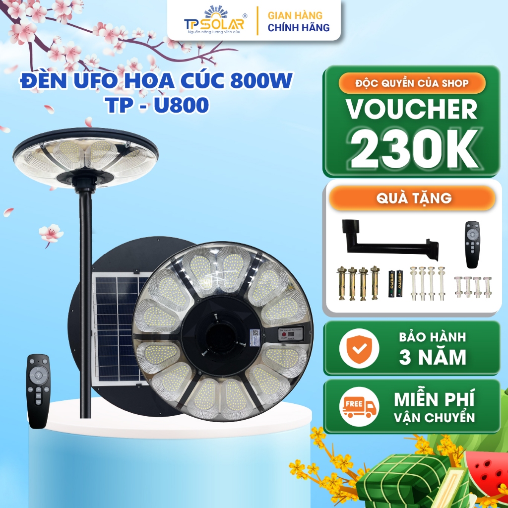 Ảnh Đèn UFO năng lượng mặt trời TP SOLAR U800 Cao Cấp, Tấm Pin Liền, Chiếu Sáng 360 Độ. Bảo Hành Điện Tử 3 Năm Chính Hãng 1