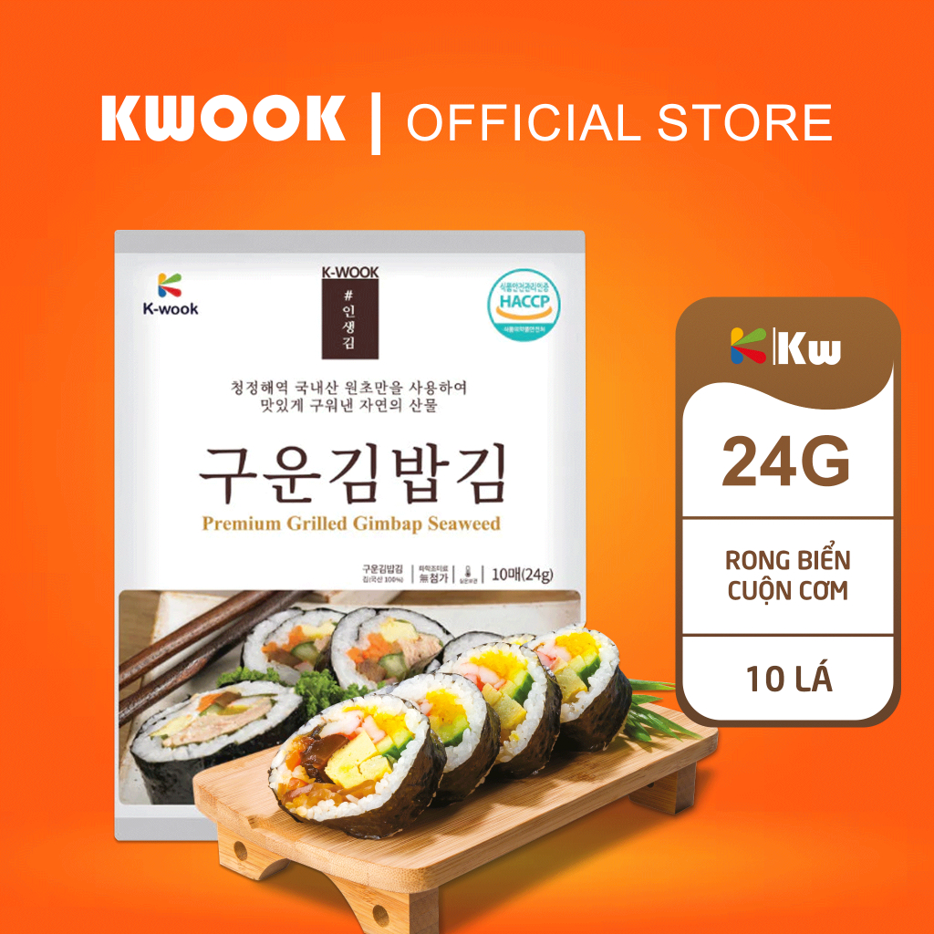 Rong Biển Cuộn Cơm Kwook 24G (Kimbap, Sushi) (8936240070225) [Kwook / 24G/ 10 Lá]