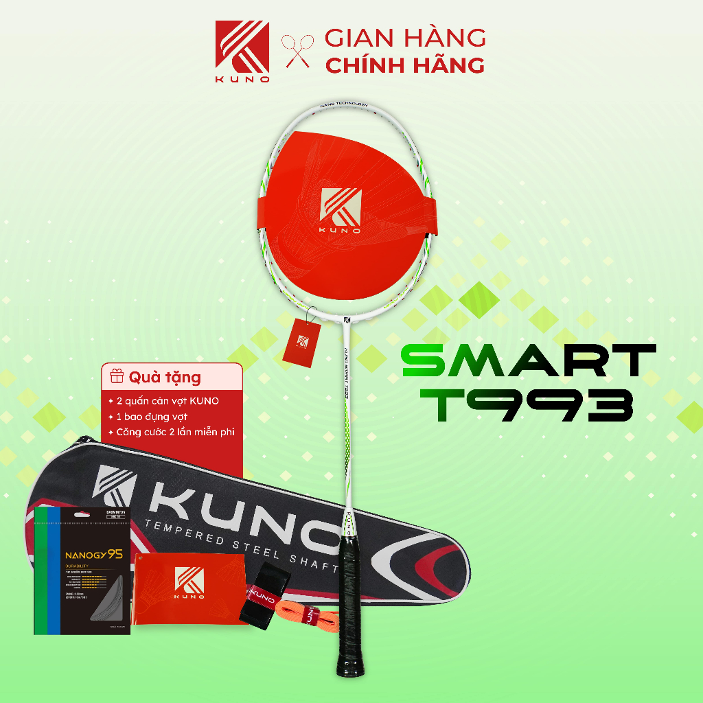 Ảnh Vợt cầu lông KUNO Smart T993 full carbon thiên công, trọng lượng 4u, công nghệ chống rung chống xoắn - Căng Sẵn 11kg 1