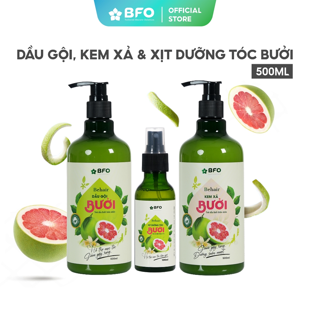 Ảnh Combo 3 Dầu Gội Dầu Xả Xịt Dưỡng Tóc Tinh Dầu Bưởi Kích Mọc Tóc Phục Hồi Tóc BFO Behair 1