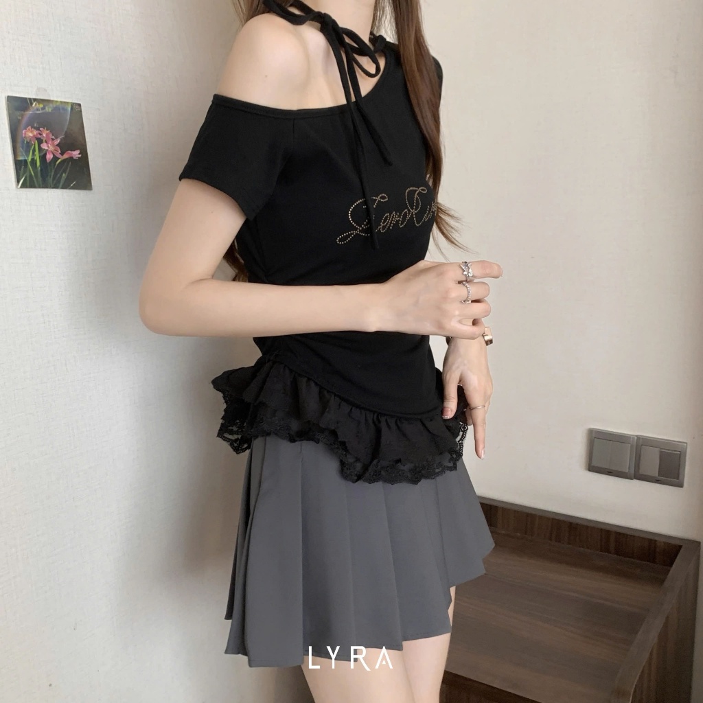 Ảnh LYRA - Áo thun nữ cách điệu dây nơ, áo lệch vai phối viền ren bèo Zero Circle tiểu thư nhẹ nhàng sang chảnh - CSYAC0297 2
