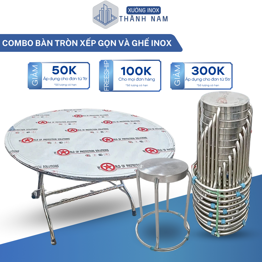BÀN TRÒN INOX GẤP GỌN CAO CẤP – TIỆN LỢI, BỀN ĐẸP, TIẾT KIỆM KHÔNG GIAN