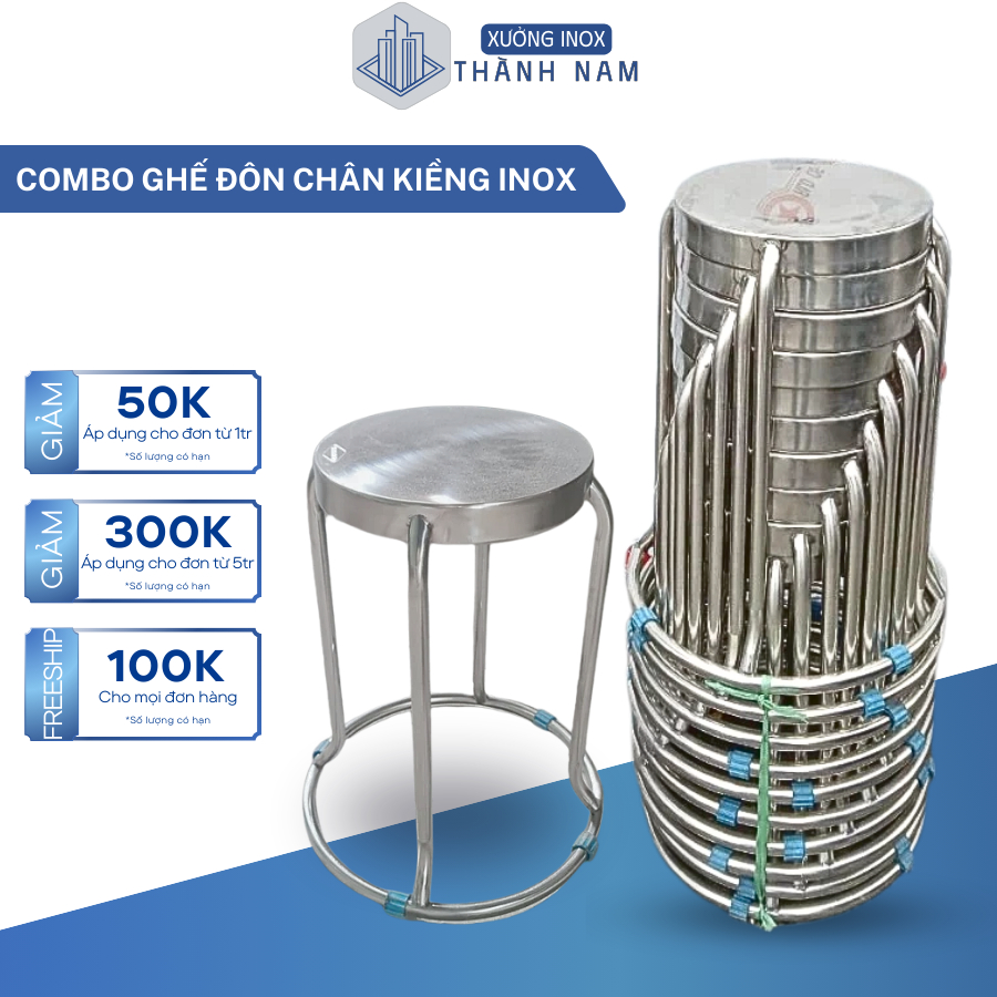 Ghế đôn kiềng inox ngồi bàn ăn bền đẹp chắc chắn cho tiệc cưới, tân gia, nhà hàng, quán ăn