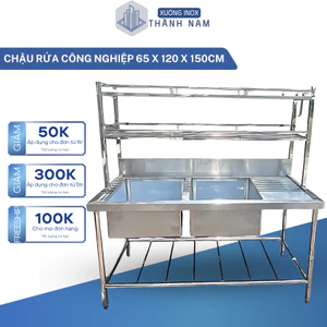 Chậu rửa công nghiệp inox 304 2 hộc kèm kệ 2 tầng úp bát đĩa để đồ tiện lợi không han gỉ