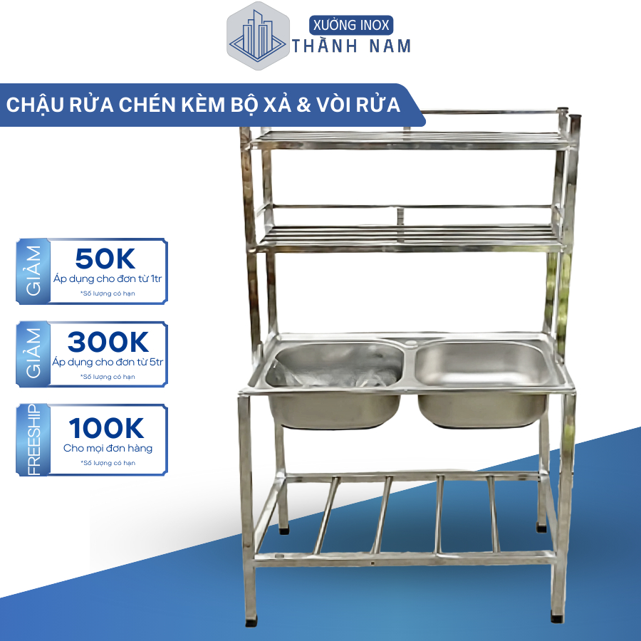 🔥 CHẬU RỬA INOX 2 NGĂN KÈM KỆ 2 TẦNG ĐỂ CHÉN – TIỆN LỢI & CHẮC CHẮN 🔥
