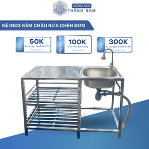 Kệ bàn inox chậu rửa chén đơn 40x100x80cm tặng bộ vòi rửa và xả cho gia đình, phòng trọ, quán ăn