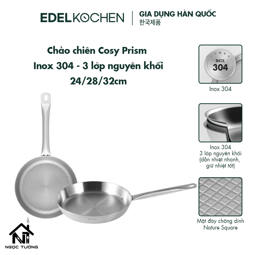 Chảo chiên (rán) inox 3 lớp nguyên khối Edelkochen Cosy Prism ...