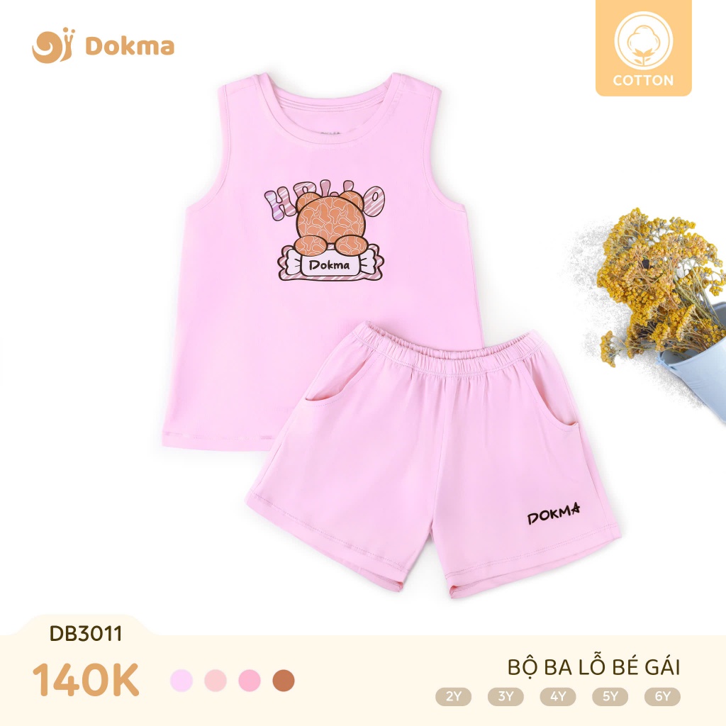 (11-25kg) Bộ Ba Lỗ Sát Nách Cotton Bé Gái Thời Trang Dokma DB1552 DB2097 DB3006 DB3011 DB3045
