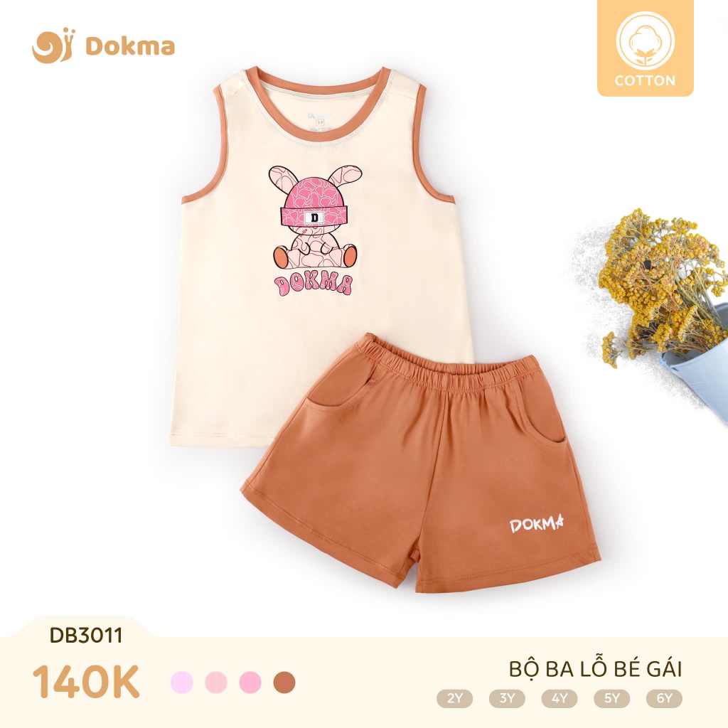 (11-25kg) Bộ Ba Lỗ Sát Nách Cotton Bé Gái Thời Trang Dokma DB1552 DB2097 DB3006 DB3011 DB3045
