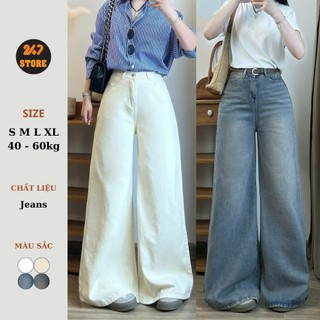 Quần jeans nữ xếp ly trước ống suông rộng Quần bò ống loe rộng 37cm chất mềm (1m6 nhận đơn)