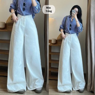 Quần jeans nữ xếp ly trước ống suông rộng Quần bò ống loe rộng 37cm chất mềm (1m6 nhận đơn)