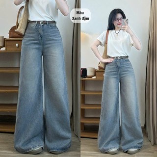 Quần jeans nữ xếp ly trước ống suông rộng Quần bò ống loe rộng 37cm chất mềm (1m6 nhận đơn)