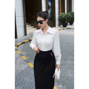 Áo Sơ Mi Trắng Cổ Đức Phối Tay Voan Nhẹ Nhàng Đơn Giản Sang Trọng Nữ Tính Cho Nàng Công Sở - AS2