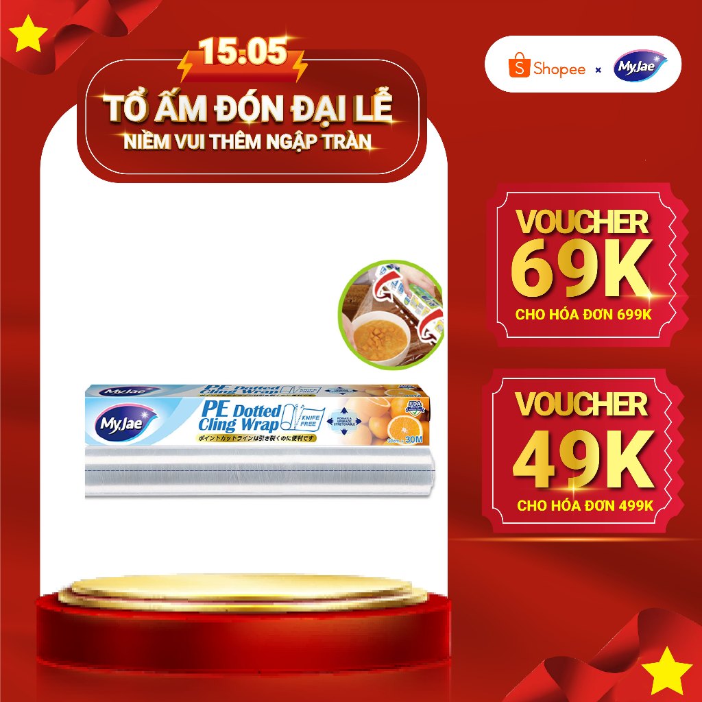 Ảnh Màng bọc thực phẩm PE 30M MyJae, dạng xé chấm đứt ,co giãn tốt, bảo quản thực phẩm 1