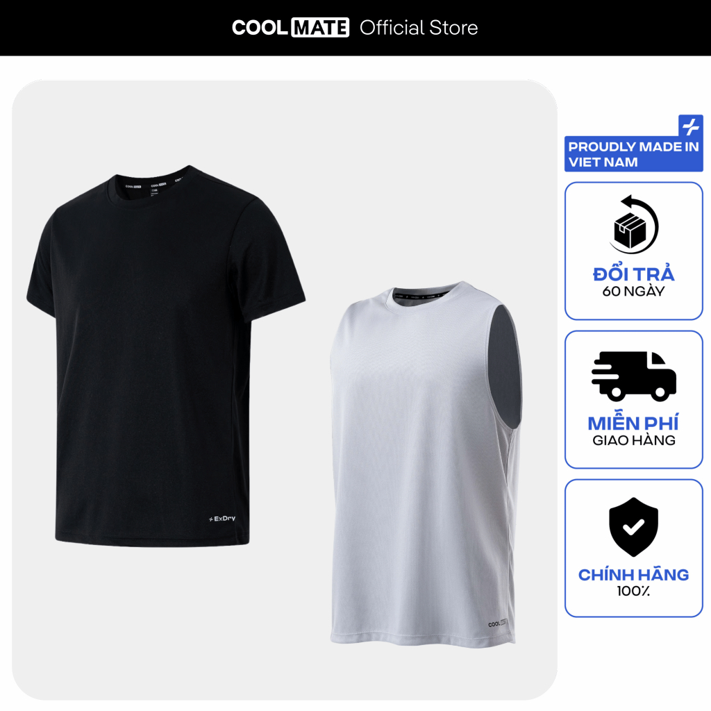 [TẶNG COMBO 2 TẤT]Set thể thao Áo thun Coolmate Basics và Áo tanktop Active Essentials thoáng mát Coolmate