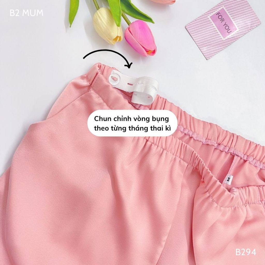 Bộ bầu và sau sinh chất lụa ngọc trai quần có chun chỉnh bụng áo có khóa cho bé ti - B294 B2 MUM