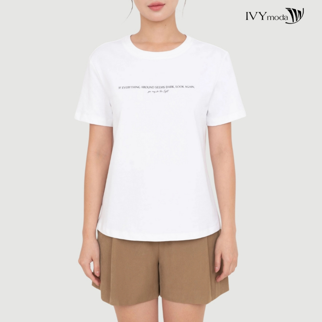 Ảnh Áo thun trắng in chữ, Áo thun nữ dáng suông basic dạo phố IVY moda MS 57T0268 3