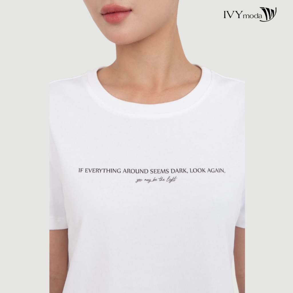 Ảnh Áo thun trắng in chữ, Áo thun nữ dáng suông basic dạo phố IVY moda MS 57T0268 2