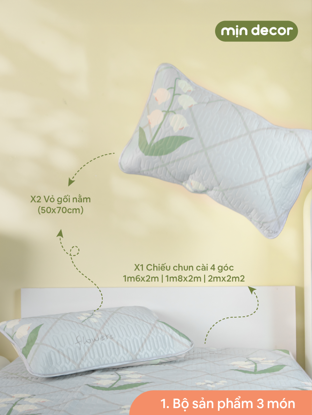 Ảnh Chiếu Điều Hoà Cao Su Non Icy Mịn Decor Chống Nóng Lưng Kèm 2 Vỏ Gối Mềm Mát 2