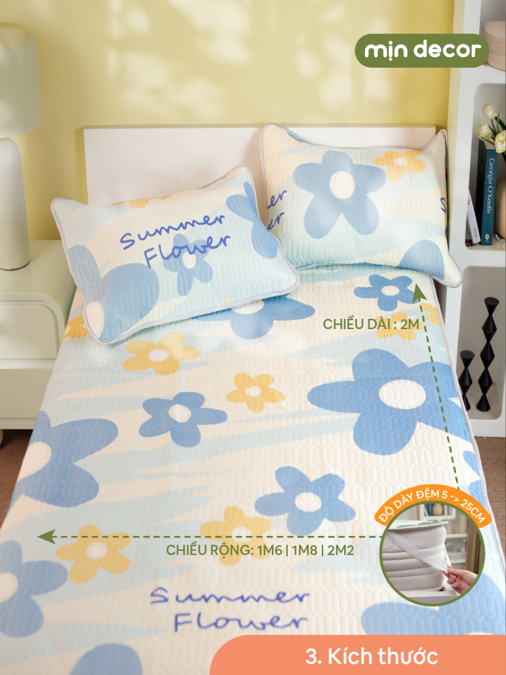 Ảnh Chiếu Điều Hoà Cao Su Non Icy Mịn Decor Chống Nóng Lưng Kèm 2 Vỏ Gối Mềm Mát 4