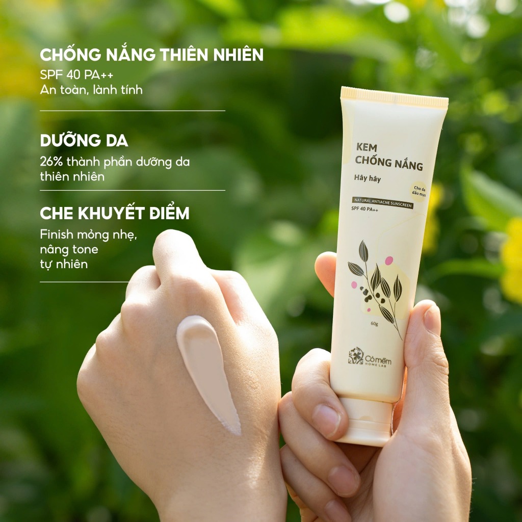 Ảnh Kem Chống Nắng Nâng Tone Thiên Nhiên Thấm Nhanh An Toàn Cho Mọi Loại Da Khô Dầu Hây Hây SPF 40, PA ++ Cỏ Mềm 60g 2