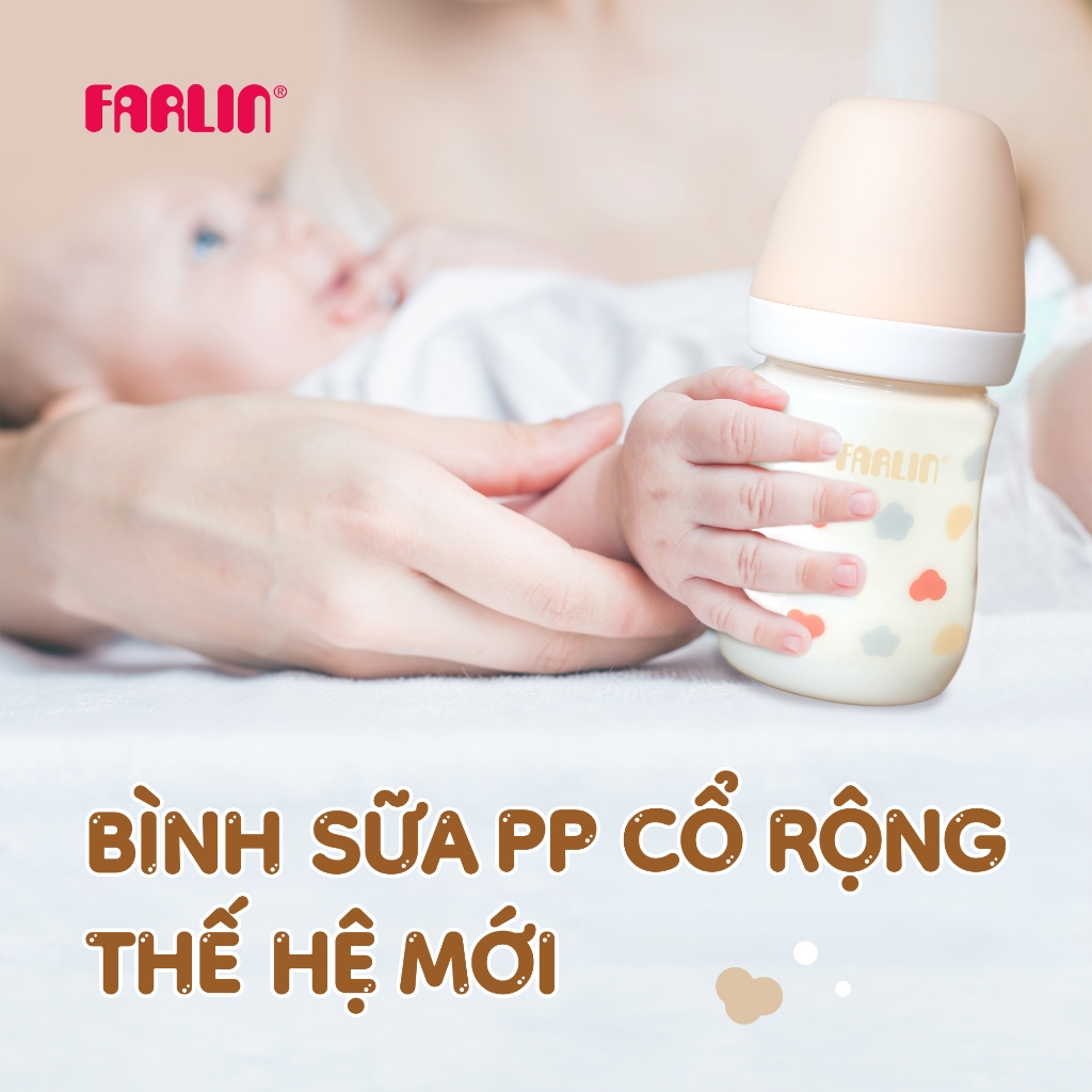 Ảnh Farlin Bình sữa PP cổ rộng dễ vệ sinh, núm ti silicone siêu mềm chống đầy hơi cho bé 1
