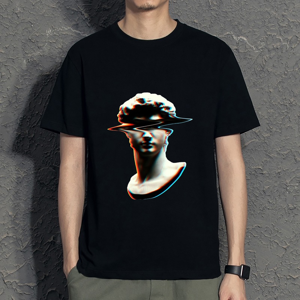 Áo thun đen High Up in hình Statue Glitch co dãn thấm hút mồ hôi 40-100kg form rộng Basetee Unisex